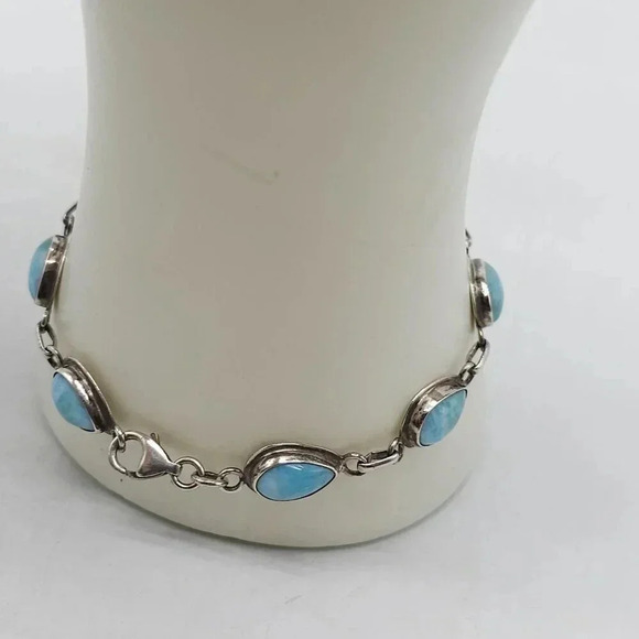 Sterling Silver Blue Larimar Tear Drop Chain Bracelet 7.5 in 10.62g - Picture 4 of 6